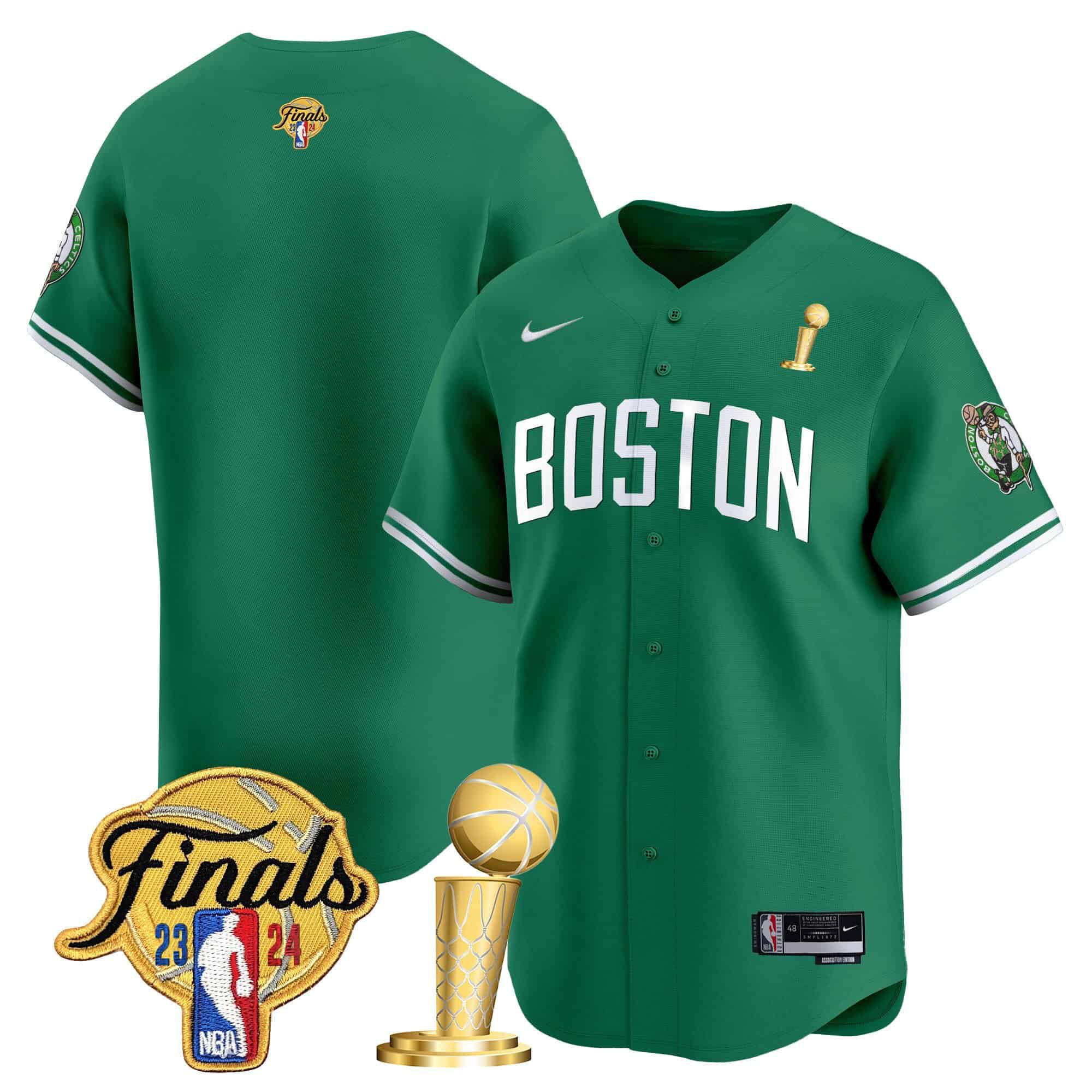 Men Boston Celtics Blank Green 2024 Nike Final & Champions Patch Baseball NBA Jersey->boston celtics->NBA Jersey